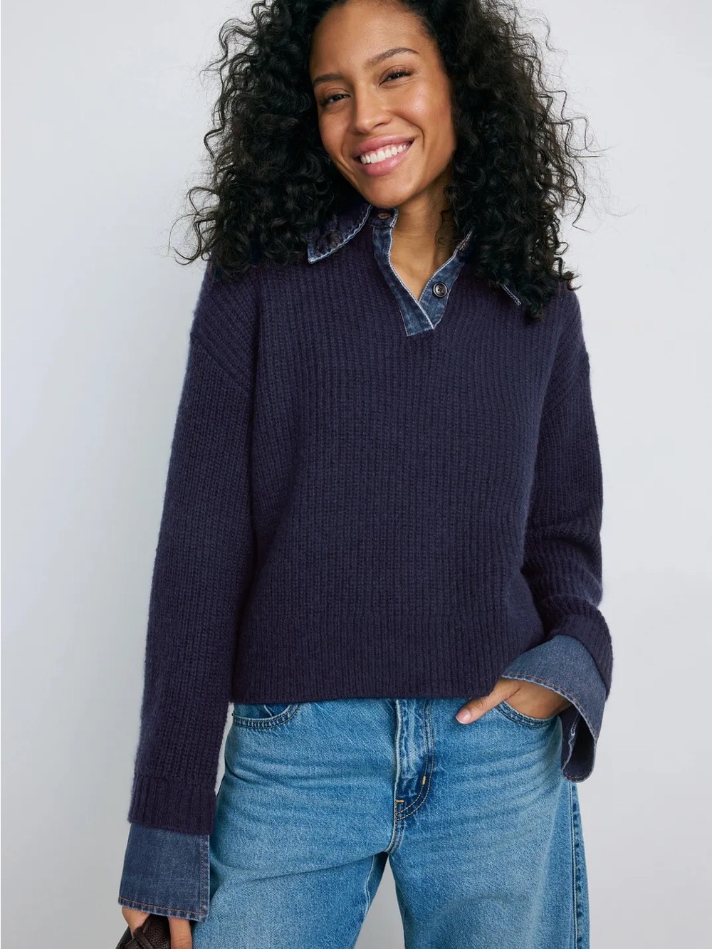 LE JEAN Harvey Denim Collar Sweater